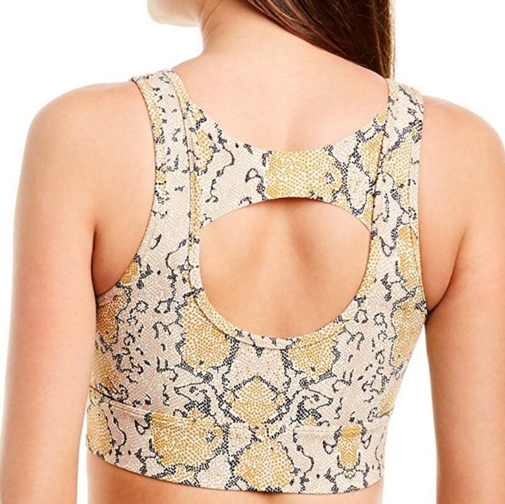 Varley Golden Snakeskin Sportsbra Zip Up Crop Top - Picture 2 of 7